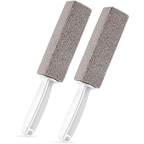 2 Pack Pumice Stone for Bowl Cleaning with Handle, Scouring Stick Removes Hard Water Rings, Calcium Buildup and Rust for Cleaning Toilet, Bathroom, Kitchen Sink, Grill (Gray)