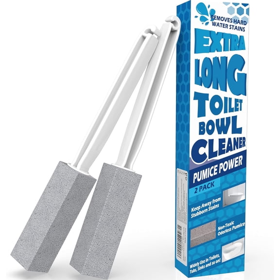 2 Pack Pumice Stone for Toilet Cleaning, Extra Long Handle for Removing Bowl Ring, Pool, Bathroom, Toilet Brush