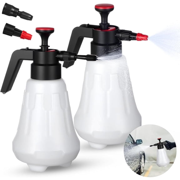 2 Pack Pump Sprayer 2L Hand Pressurized Manual Cannon Wash Snow Foaming Soap Sprayer with Lock Trigger 360 Adjustable Nozzle for Wash Household Cleaning Garden Watering