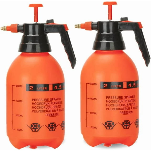 2 Pack Pump sprayers in Lawn and Garden, 2L Handheld Garden Sprayer 0.5 Gallon Water Mist Spray Bottle for Plants, Weed with Adjustable Brass Nozzle (2L Orange)