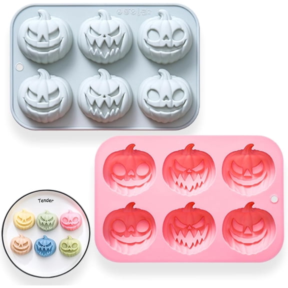 2 Pack Pumpkin Chocolate Molds, 6 Cavity Pumpkin 3 Kinds of Shape Design for Halloween Autumn Thanksgiving Baking Jelly Candy Gummy Crayon Resin DIY Making