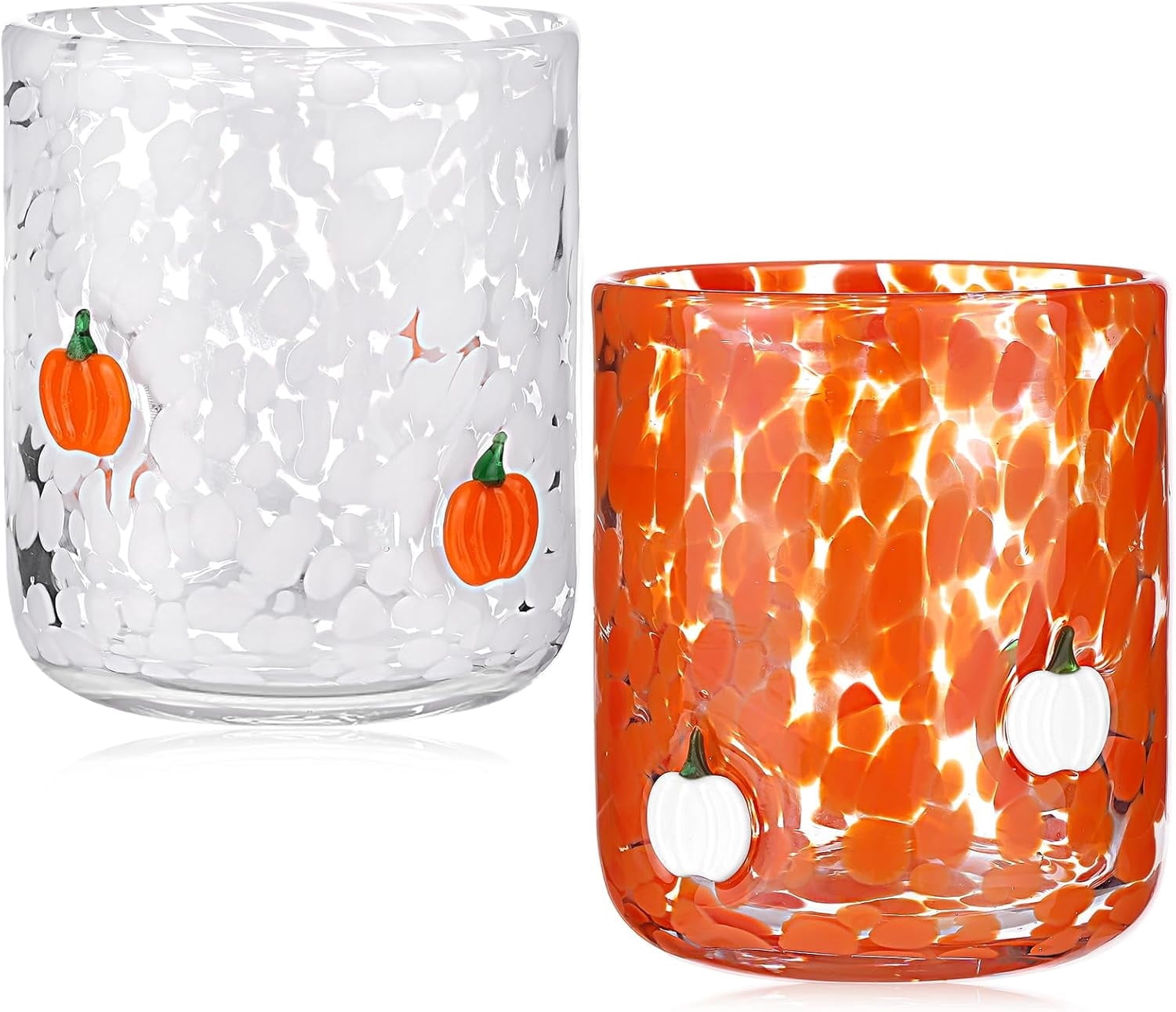 2 Pack Pumpkin Glass Cups, 14 oz Stemless Wine Glasses | Double Old ...