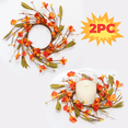 thumbnail image 1 of 2 Pack Pumpkins Maple Leaves Candle Rings Wreaths with Pip Berry Fall Candle Rings Thanksgiving Day Ring Holder Mini Autumn Artificial for Wedding,Door Tabletop Decoration (Orange), Ccwuwei, 1 of 9