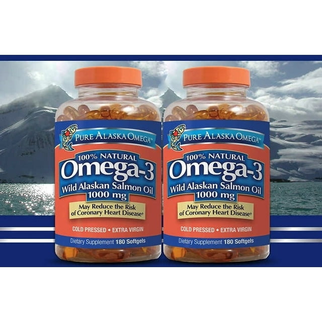 (2 Pack) Pure Alaska Omega3 Wild Alaskan Salmon Oil Softgels, 1000 Mg, 180 Ct