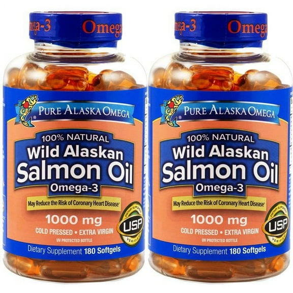 2 Pack | Pure Alaska Omega Wild Salmon Oil 1,000 mg Softgel, 180 Ct