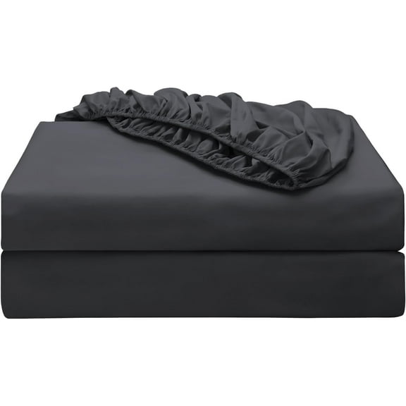 2-Pack Pure Cotton Fitted Sheet Twin Size, 600 Thread Count 16" Deep Pocket Egyptian Cotton Fitted Sheet (2pcs, Twin, Dark Grey)