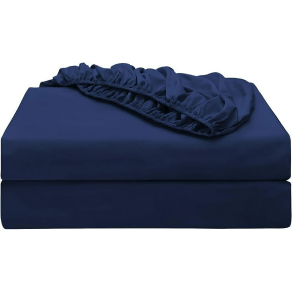 2-Pack Pure Cotton Fitted Sheet Twin Size, 600 Thread Count 16" Deep Pocket Egyptian Cotton Fitted Sheet (2pcs, Twin, Navy Blue)
