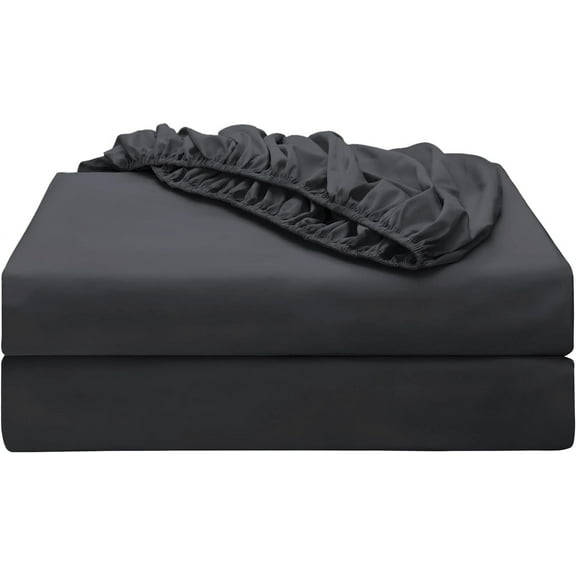 2-Pack Pure Cotton Twin XL Fitted Sheet for Adjustable Bed Split King, 600 TC 16" Deep Pocket Egyptian Cotton Fitted Sheet (2pcs, Twin XL, Dark Grey)