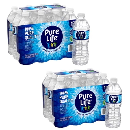 (2 Pack) Pure Life Purified Water, 16.9 Fl Oz, 12-Pack Plastic Bottles