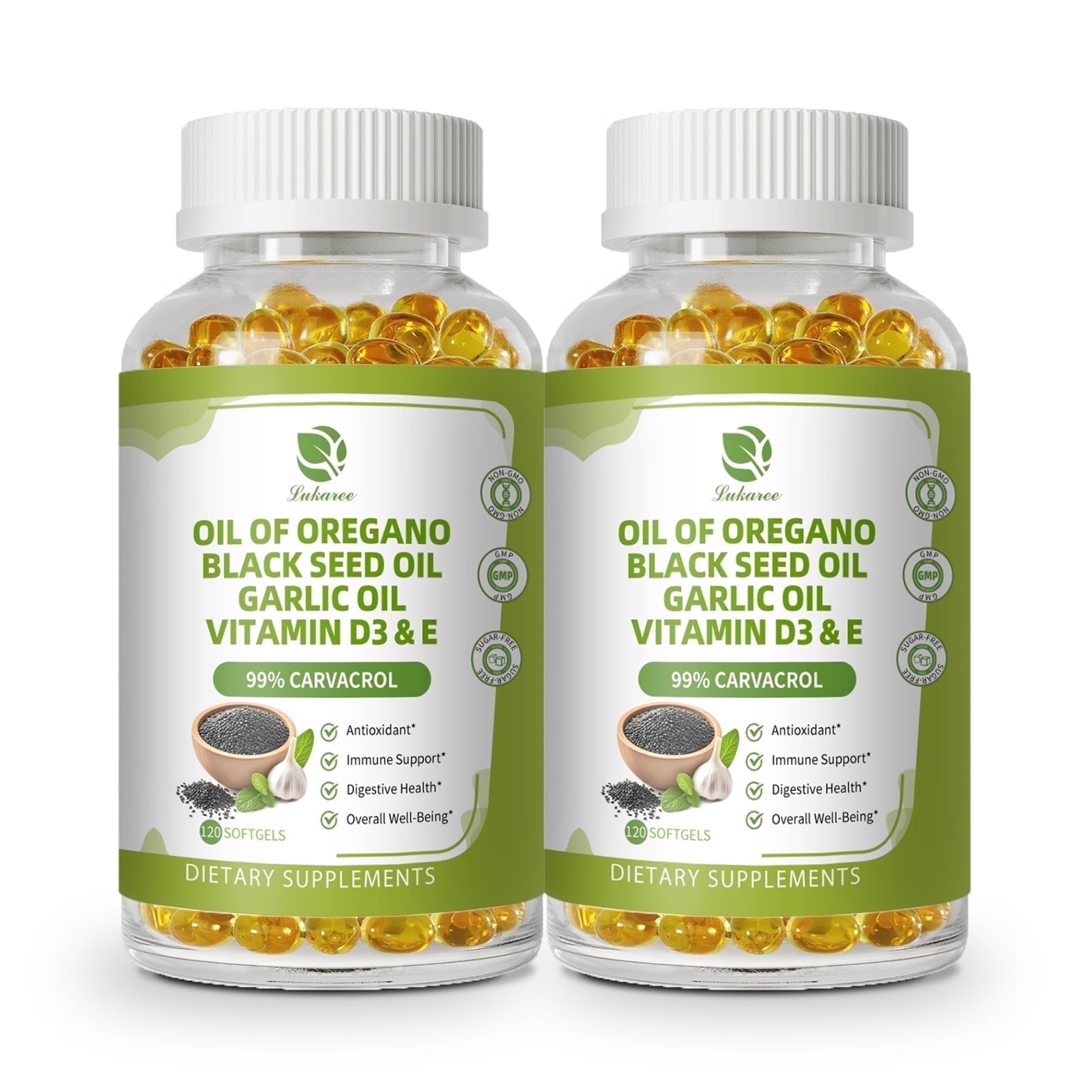 (2 Pack)Oil of Oregano with Black Seed Oil & Garlic Oil, Oregano Oil Softgels for Immune & Digestive Support - Antioxidant Supplement Softgels By LUKAREE