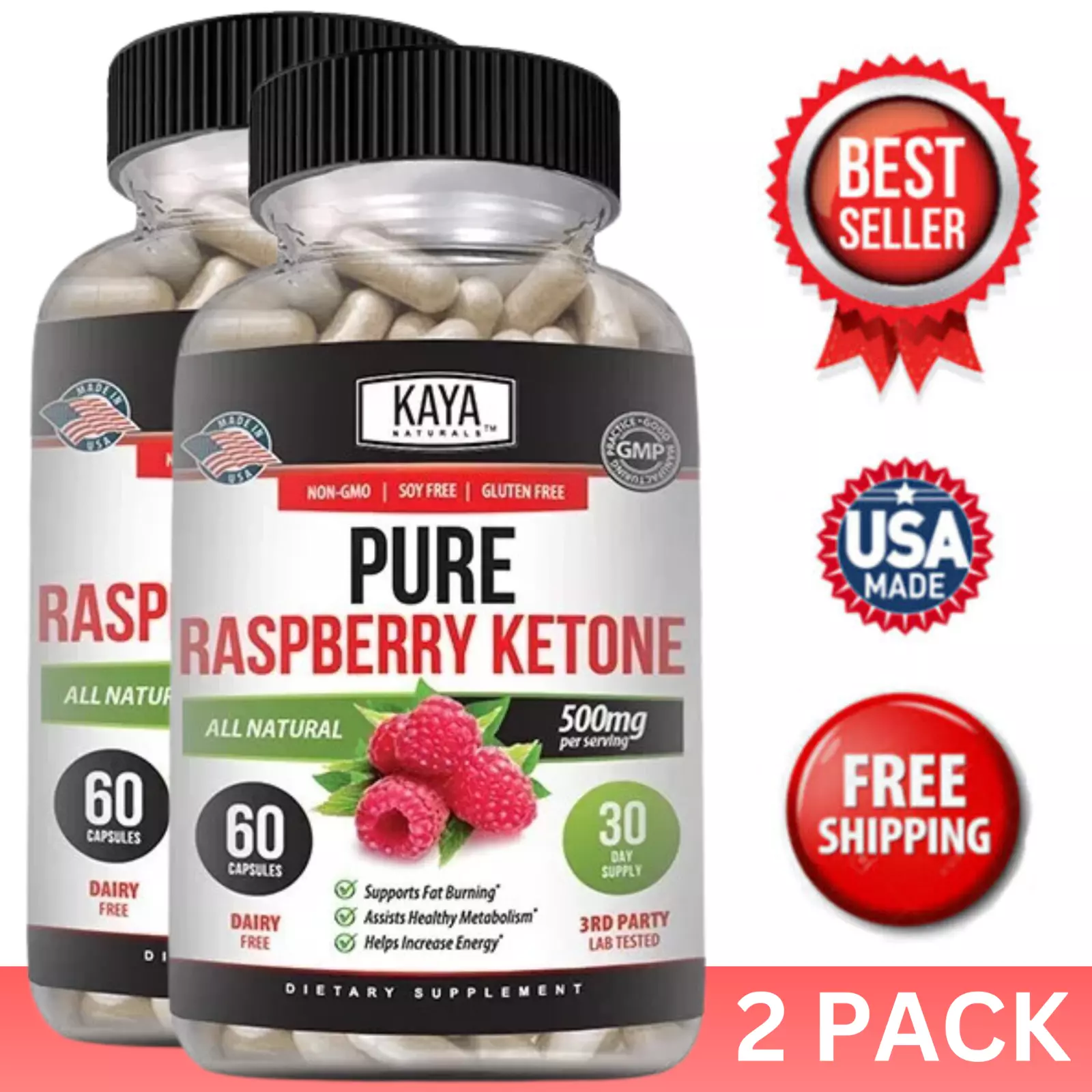 (2 Pack) Pure Raspberry Ketone Energy Weight Loss Appetite Control Metabolism