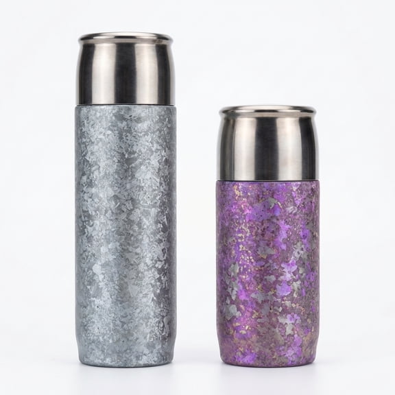 2 Pack Pure Titanium Insulated Water Bottles | Chinese Ice Crack Pattern | Lightweight Leak-Proof Thermos with Tea Filter | Gift Box Set for Travel & Daily Use