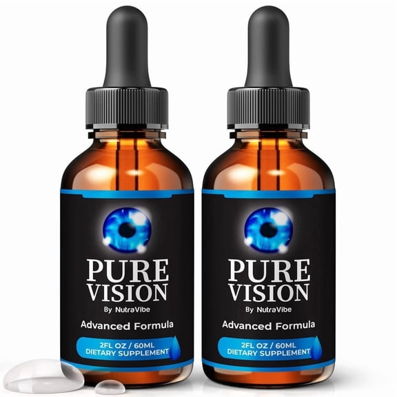 (2 Pack) Pure Vision Drops Daily Eye Care Formula with Original Blend to Support Visual Wellness, Eye Comfort & Healthy Vision |Easy-to-Use Liquid for Everyday Use (60 Servings)