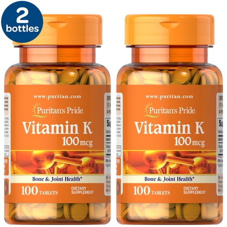 2 Pack - Puritan's Pride Vitamin K 100 mcg Tablets, 100 Count