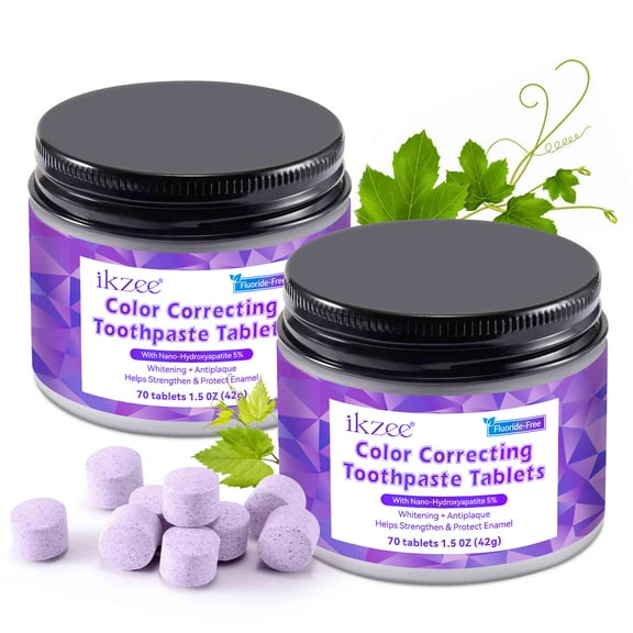 2-Pack Purple Brightening Toothpaste Tablet, Travel Mouthwash Tablets, Natural Peppermint, Fresh Breath , Chewable Tablet