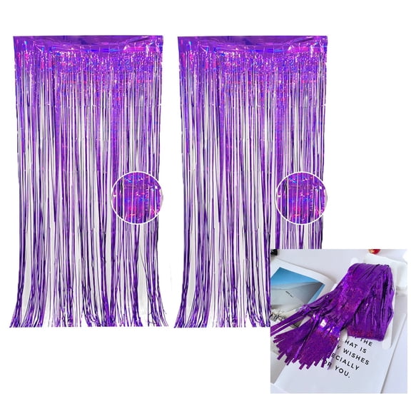 2 Pack Purple Color Tinsel Backdrop 39in x 79in , Metallic Foil Backdrop Fringe Curtains Party Streamer, Party Decorations Photo Backdrop for Birthday