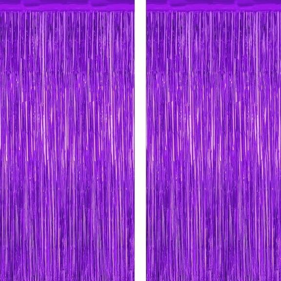 2 Pack Purple Foil Curtain Streamer Decorations | Purple, Metallic Foil, 3.28 x 7.05 FT, Tinsel Backdrop, Foil Curtain Streamer, Party Decor, Photo Booth Door Wall Decor