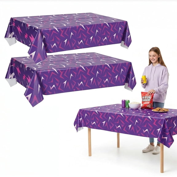 2 Pack Purple Kpop Birthday Party Decorations Tablecloth, 54 x108Inch Music Themed Disposable Plastic Table Covers for Birthday Party, Celebrations