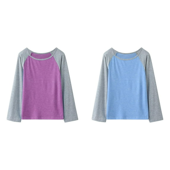 2 Pack(As shown & Light Blue) Little Girls Casual Long Little S Sleeve Raglan Sleeve T Long Sleeve Shirt Shirts Crewneck Tunic Tops Women Winter Tops Teen Color