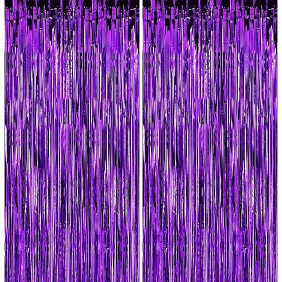 2 Pack Purple Metallic Tinsel Foil Fringe Curtains,  Doorway Window Curtain for Photo Backdrop Baby Shower Wedding Birthday Party Decor