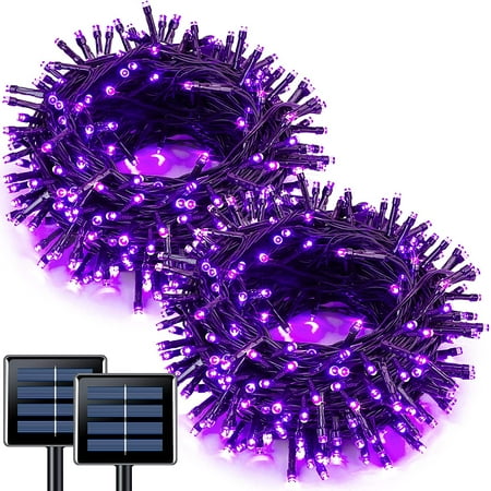 2 Pack Purple Solar Halloween Lights,320 LED 104.6ft Solar String Lights Outdoor Waterproof,8 Modes Outdoor String Lights Solar for Christmas Tree Gardens Party Xmas Halloween Outdoor Decoration