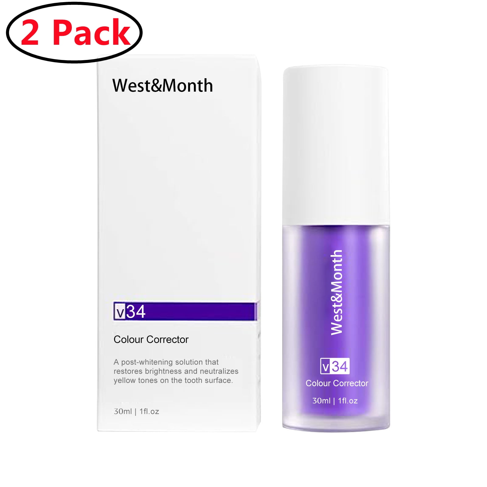 2 Pack Purple Whitening Toothpaste Colour Corrector, Mint Flavor