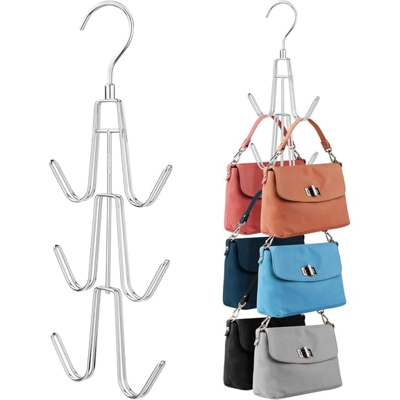 2 Pack Purse Hanger for Closet , Hanging Purse Organizer Metal Handbag Holder, Space Saving Backpack Rack Keeps Bags Visible and in Good Condition, Silver