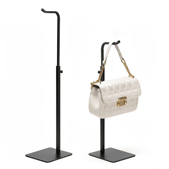 2 Pack Purse Holder Handbag Display Stand, Adjustable Black Metal Hanger Rack for Tabletop, Closet and Desk