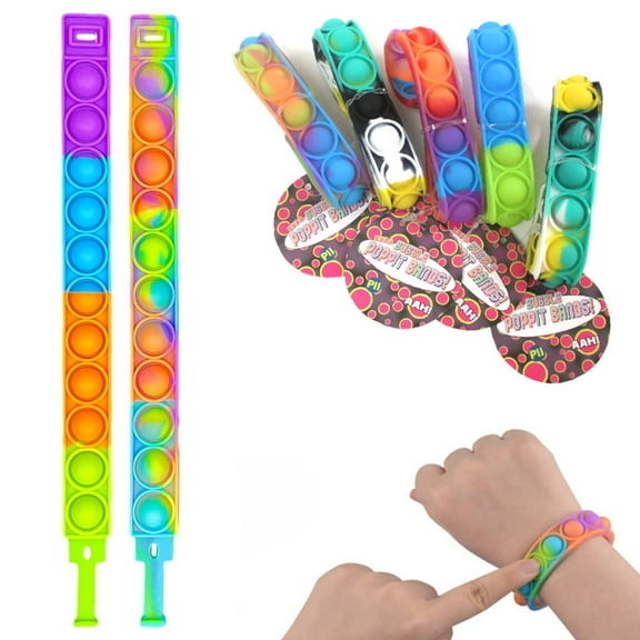 2 Pack Push Pop Fidget Bracelet Stress Relief Finger Sensory Press Silicone Band