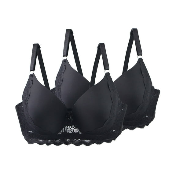 2 Pack Push-Up Underwire Bras Womens Floral Lace Full Coverage Bralette Underwear Adjustable Strap Supportive T-Shirt Bras, 44/100C