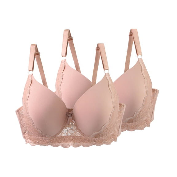 2 Pack Push-Up Underwire Bras Womens Floral Lace Full Coverage Bralette Underwear Adjustable Strap Supportive T-Shirt Bras, 44/100C