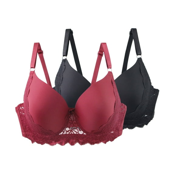 2 Pack Push-Up Underwire Bras Womens Floral Lace Full Coverage Bralette Underwear Adjustable Strap Supportive T-Shirt Bras, 46/105C
