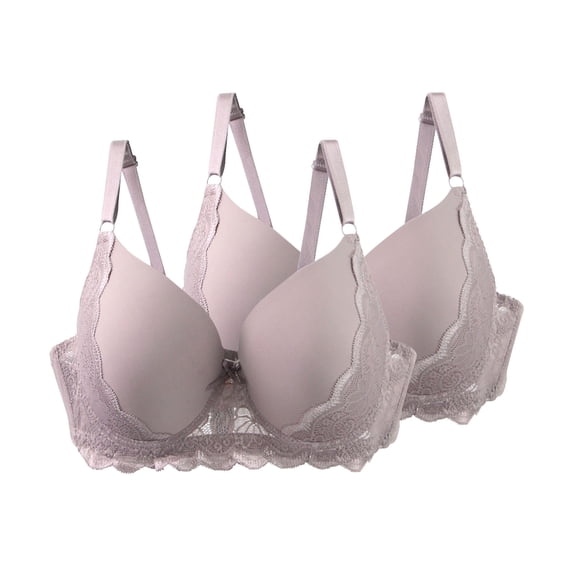 2 Pack Push-Up Underwire Bras Womens Floral Lace Full Coverage Bralette Underwear Adjustable Strap Supportive T-Shirt Bras, 46/105C