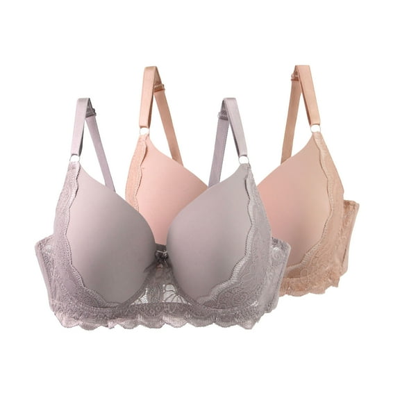 2 Pack Push-Up Underwire Bras Womens Floral Lace Full Coverage Bralette Underwear Adjustable Strap Supportive T-Shirt Bras, 48/110C