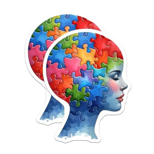 (2 Pack) Puzzle Piece Brain Art Magnets - Artistic Home Decor - Educational Enthusiast Magnets - 5" On Longest Side - for Cars, Fridges, Toolboxes - Made in USA - MAG6966