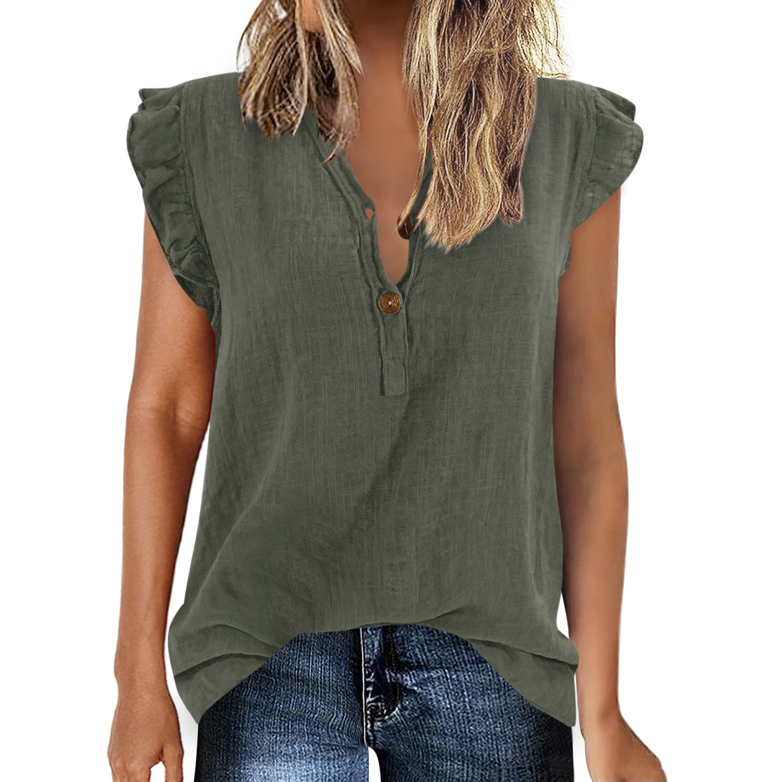 （2*Pack）Pzocapte Women Soild V Women Black Shirt Neck Button Tank Tops