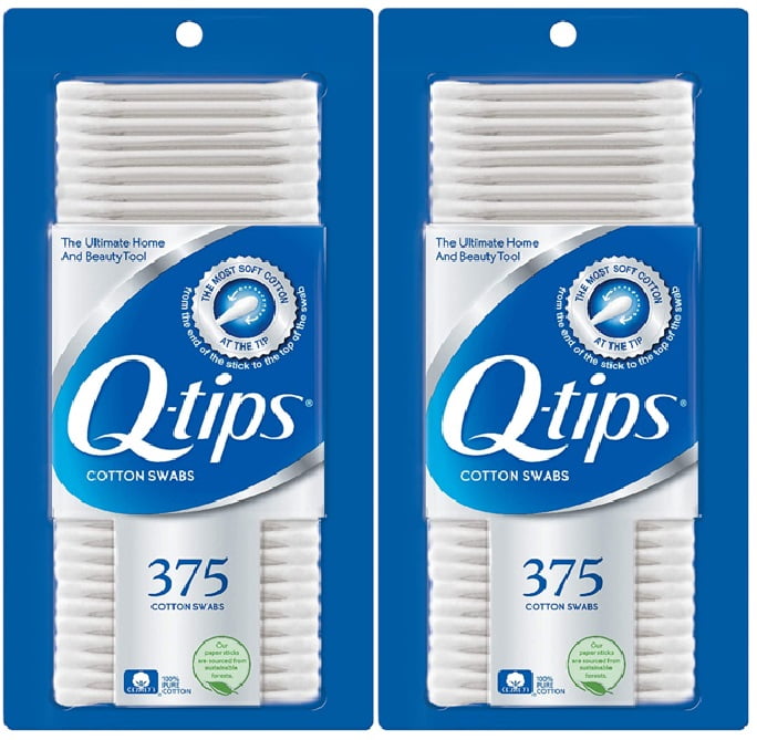 2 Pack Q-tips Cotton Swabs Original 375 count ea.,(750)