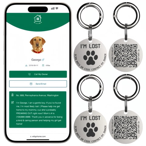 QR Code Smart Dog Tag with Customized Pet Profile & Location Alert – Stainless Steel Personalized Cat Name Tags (2 Packs)