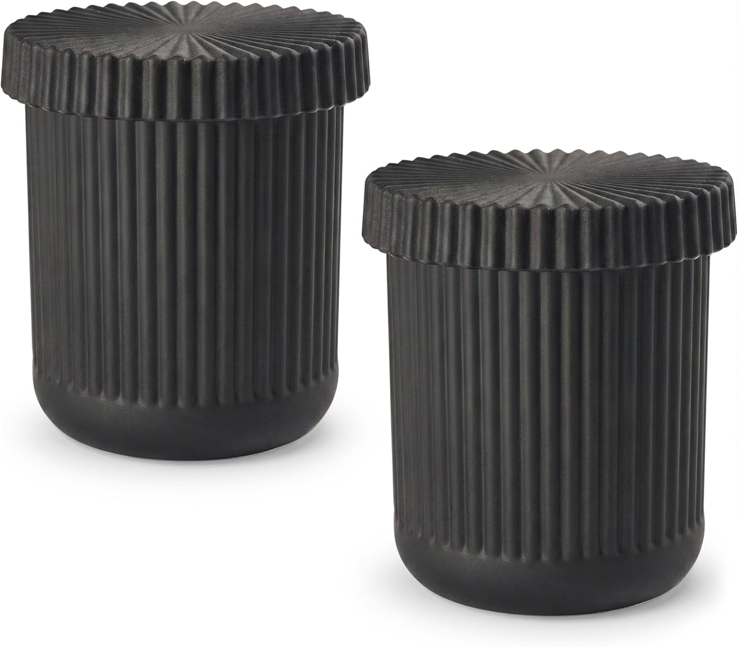 2 Pack Qtip Holder - Apothecary Jars with Lids, Bathroom Organizers and Storage Canister for Cotton Balls,Swabs,Floss Picks,Hair Ties,Clear Glass Vintage Bathroom Decor Jar Set (Black)