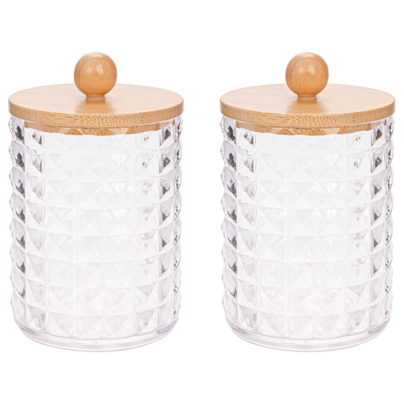 2 Pack Blue Marble Q-tip Holder - Plastic Bathroom Canister For Cotton Swabs, Balls, Floss, 4.13x2.75 Inch