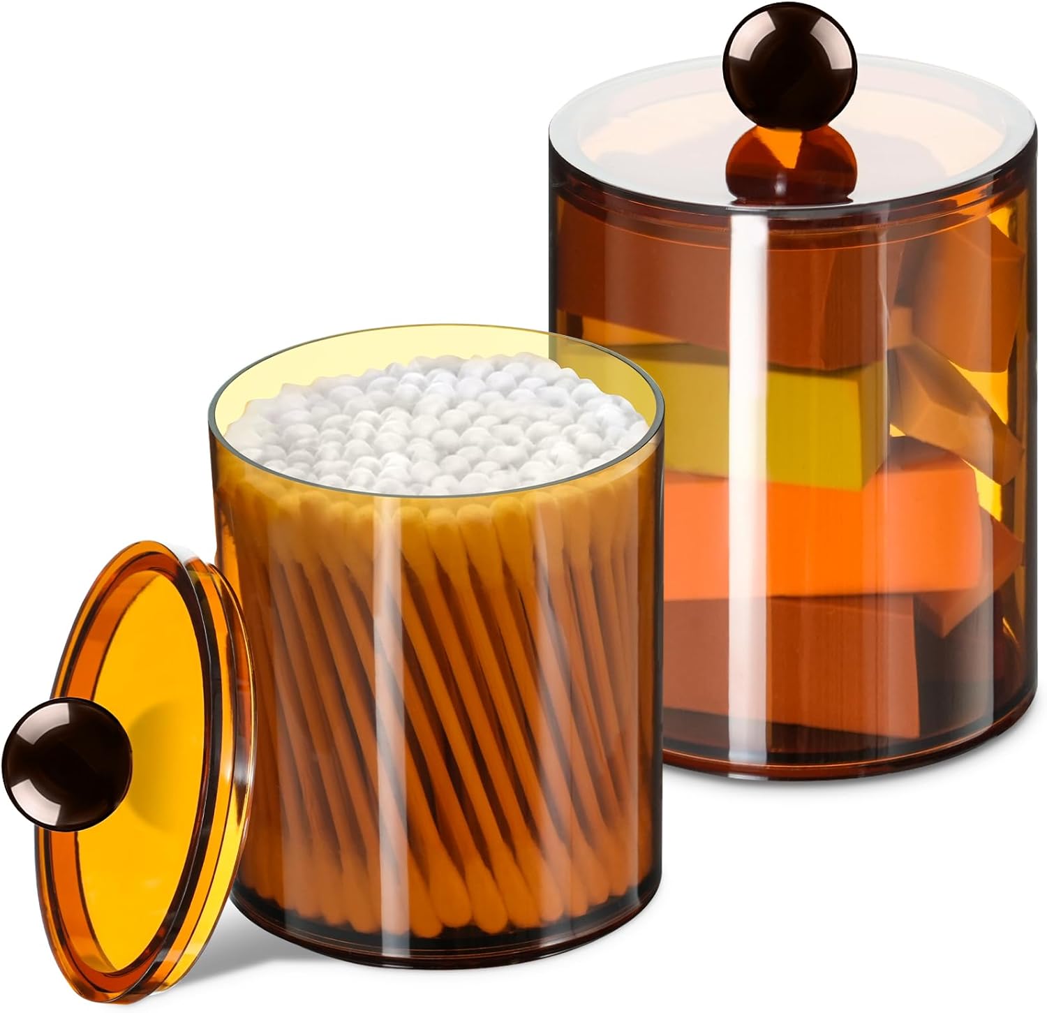 2 Pack Qtip Holder,Canister Apothecary Jar Set, Bathroom Jars with Lids Set for Cotton Swabs, Balls, Pads, Floss Picks,10oz-12oz Plastic Canisters Restroom Bedroom Vanity Organizer(Black)