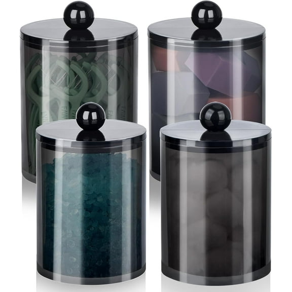 2 Pack Qtip Holder,Canister Apothecary Jar Set, Bathroom Jars with Lids Set for Cotton Swabs, Balls, Pads, Floss Picks,10oz-12oz Plastic Canisters Restroom Bedroom Vanity Organizer(Brown)