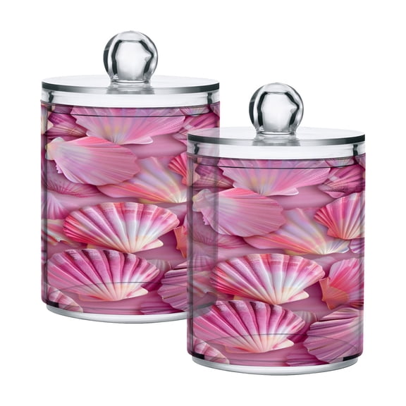 2 Pack Qtip Holder Dispenser 3d Seashells Clear Plastic Storage Apothecary Jars for Cotton Swabs Balls Pads Floss