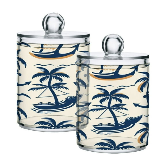 2 Pack Qtip Holder Dispenser Anchor Trees Ship Clear Plastic Storage Apothecary Jars for Cotton Swabs Balls Pads Floss