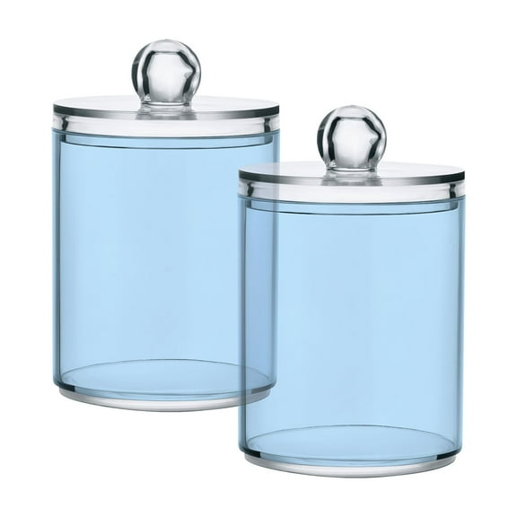 2 Pack Qtip Holder Dispenser Baby Blue Clear Plastic Storage Apothecary Jars for Cotton Swabs Balls Pads Floss