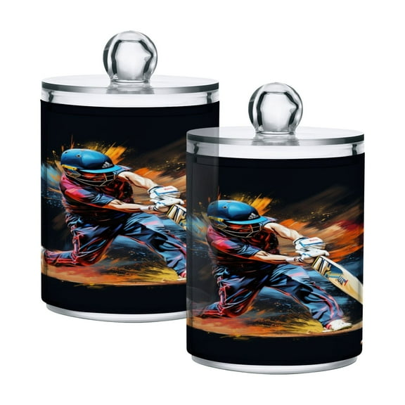 2 Pack Qtip Holder Dispenser Baseball Batter Clear Plastic Storage Apothecary Jars for Cotton Swabs Balls Pads Floss