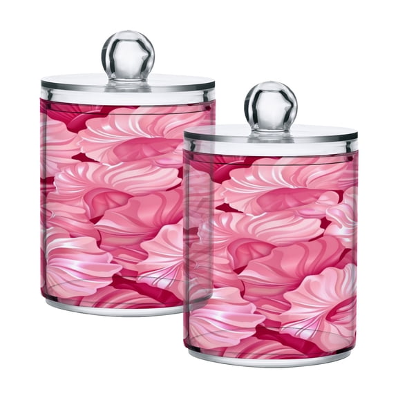 2 Pack Qtip Holder Dispenser Beautiful 3d Seashells Clear Plastic Storage Apothecary Jars for Cotton Swabs Balls Pads Floss