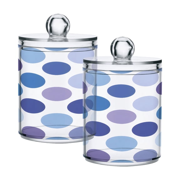 2 Pack Qtip Holder Dispenser Blue Violet White Dots Clear Plastic Storage Apothecary Jars for Cotton Swabs Balls Pads Floss