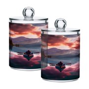 2 Pack Qtip Holder Dispenser Boat on Forest River Clear Plastic Storage Apothecary Jars for Cotton Swabs Balls Pads Floss