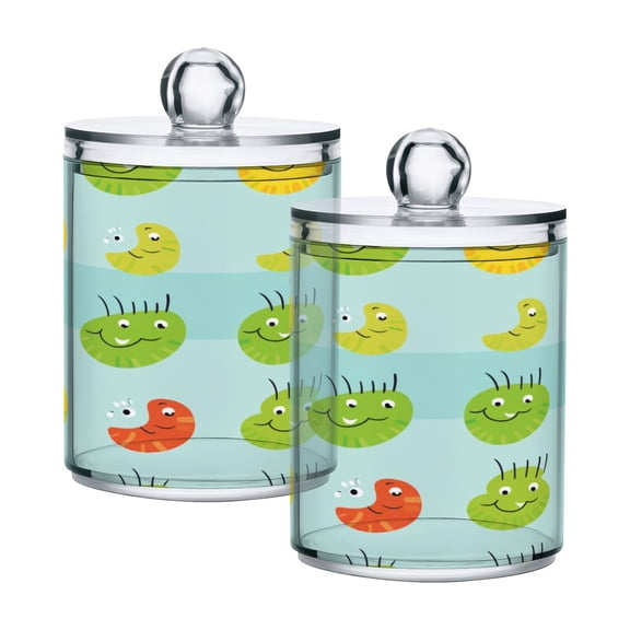 2 Pack Qtip Holder Dispenser Cartoon Bug Face Clear Plastic Storage Apothecary Jars for Cotton Swabs Balls Pads Floss
